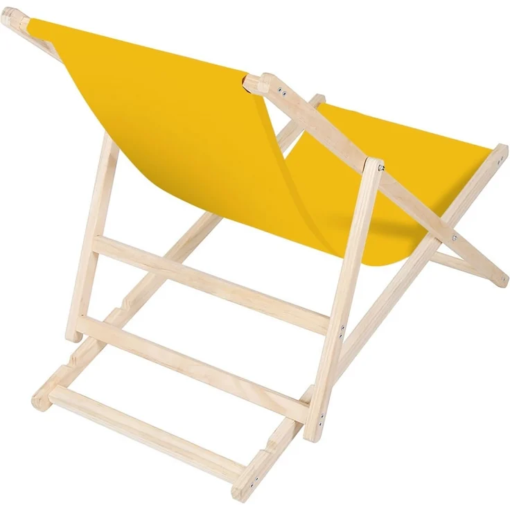 Strandliege Liegestuhl Gartenliege Klappbar Sonnenliege Holz Faltbar Gelb Outdoor-Möbel Erholung Terrasse verstellbare Rückenlehne Armlehnen – Bild 2