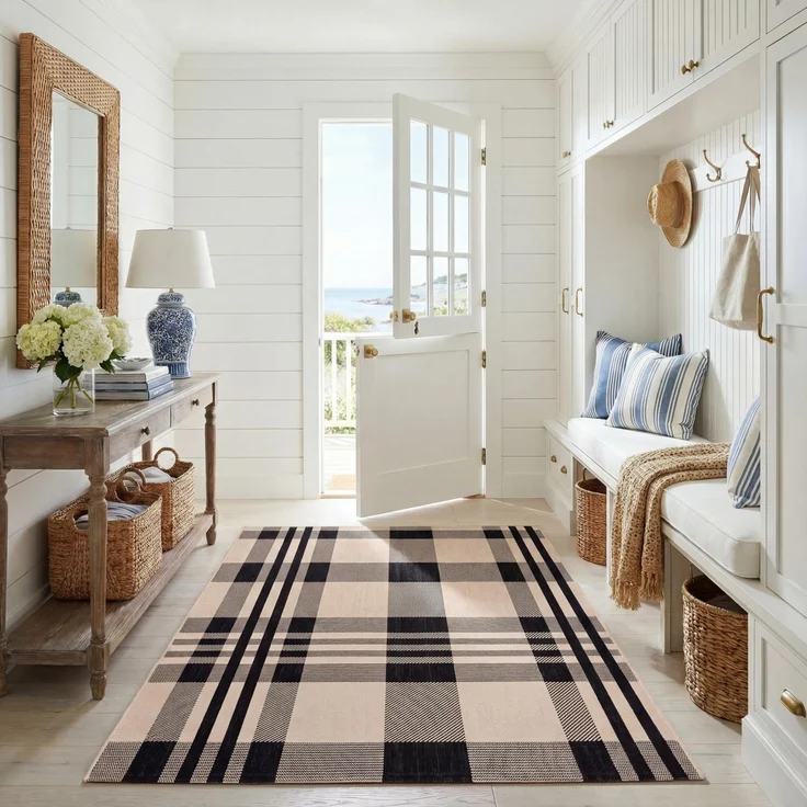 SAFAVIEH Zeitgenössische Teppich für Wohnzimmer, Esszimmer, Schlafzimmer - Courtyard Collection, Kurzer Flor, Schwarz und Knochen, 201 X 290 cm