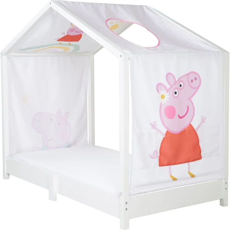 roba Bezug für Montessori Hausbetten 70 x 140 cm im Peppa Pig Design - Passendes Zubehör zum Umbau in Himmelbett - Inkl. 3 Aufbewahrungstaschen & Dachfenster – Bild 4