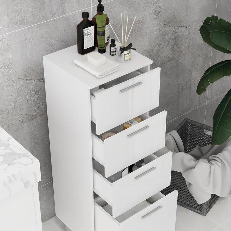 Kleankin Badkommode Badezimmerschrank (Badezimmer-Aufbewahrungsschrank, 1 St, mit Schublade, verstellbare Füße), 30 x 30 x 93 cm, Weiß – Bild 8