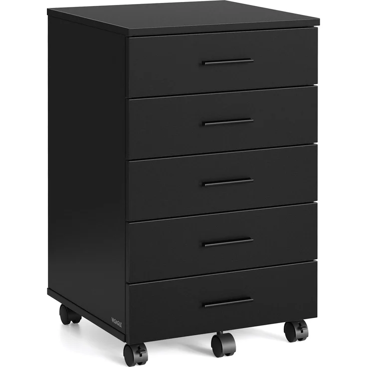 VASAGLE Rollcontainer, mobiler Aktenschrank, Schubladenschrank, Druckerständer mit 5 Schubladen, mit schraubenlosen Gleitschienen, für Büro, Homeoffice, tintenschwarz OFC081BC02