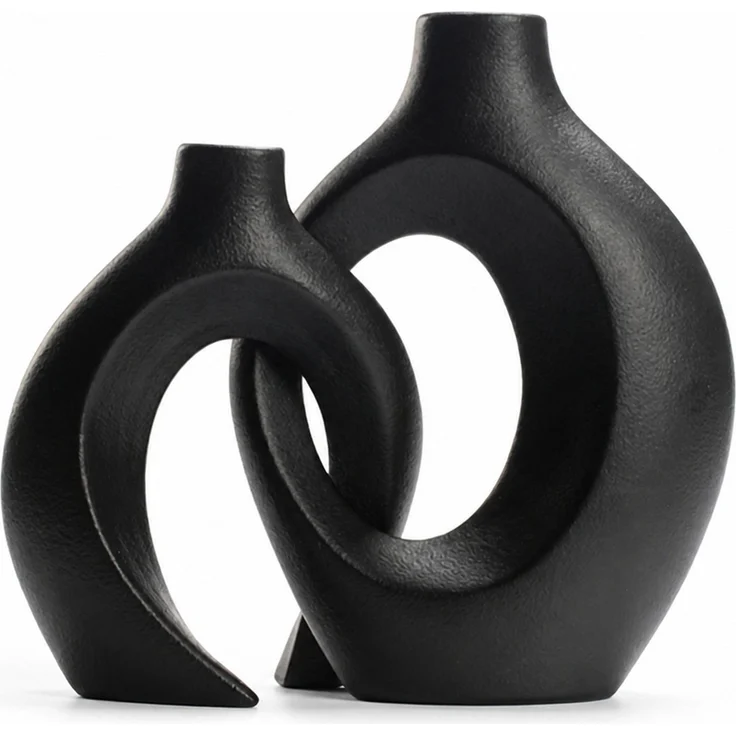 Keramikvase in abstrakter Form Schwarz 30 x 8 x 22 cm – Bild 1