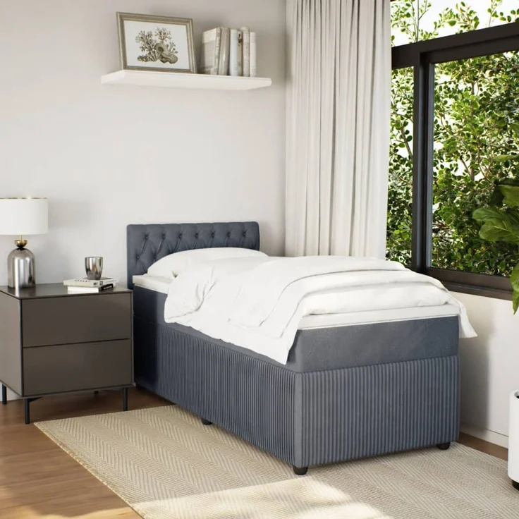 vidaXL Boxspringbett mit Matratze Dunkelgrau 100x200 cm Samt 3287669 – Bild 3