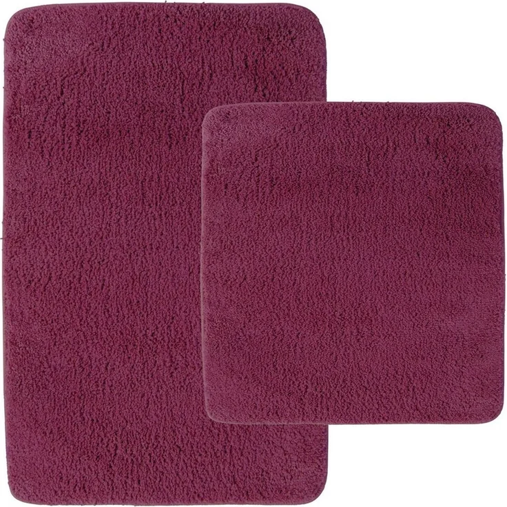 NYVI Badematte Badematten Set 2 teilig NYVISpa Lasalle Lila Badezimmerteppich Set, Höhe 20 mm, Polyester, Badematte 50x80cm + WC Vorleger ohne Ausschnitt, Rutschfest & Waschbar – Bild 1