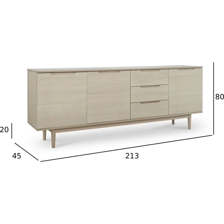 Sideboard Enimeta Eiche Whitewash 213 cm - 3 Türen, 3 Schubladen & Soft-Close – Bild 2