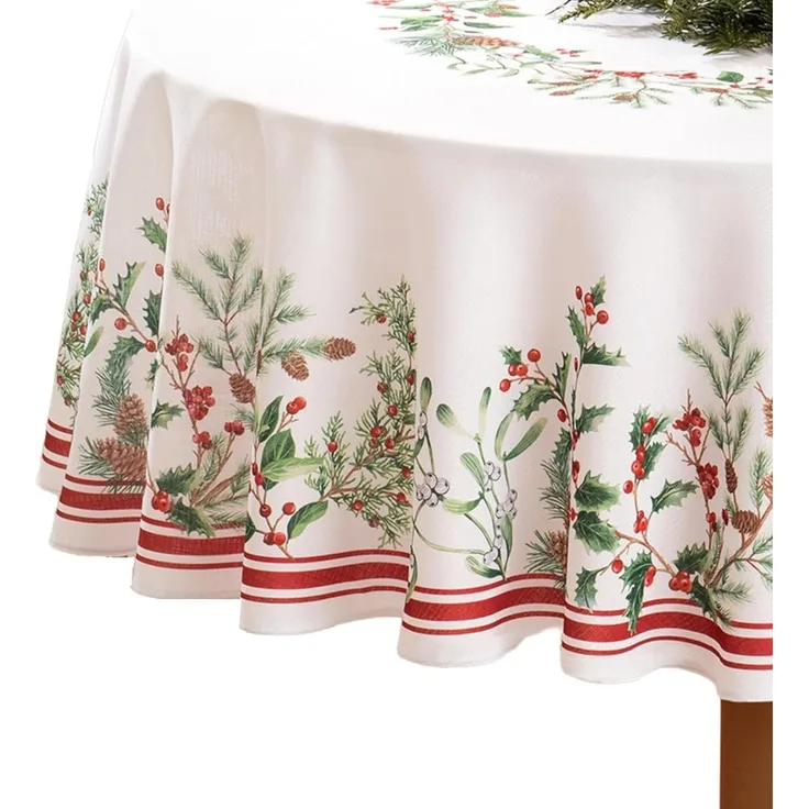 Elrene Home Fashions Winterferien-Tischdecke mit Beeren, dekorative Weihnachtstischdecke, 152,4x213,4 cm, oval, Mehrfarbig