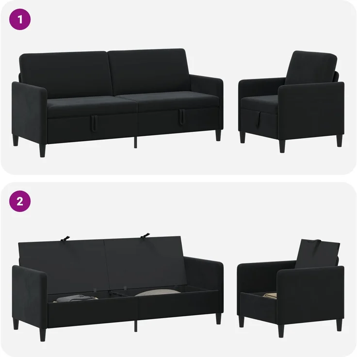 vidaXL Sofa Set mit Stauraum 2 stk. Schwarz Polyester 3429252 – Bild 7