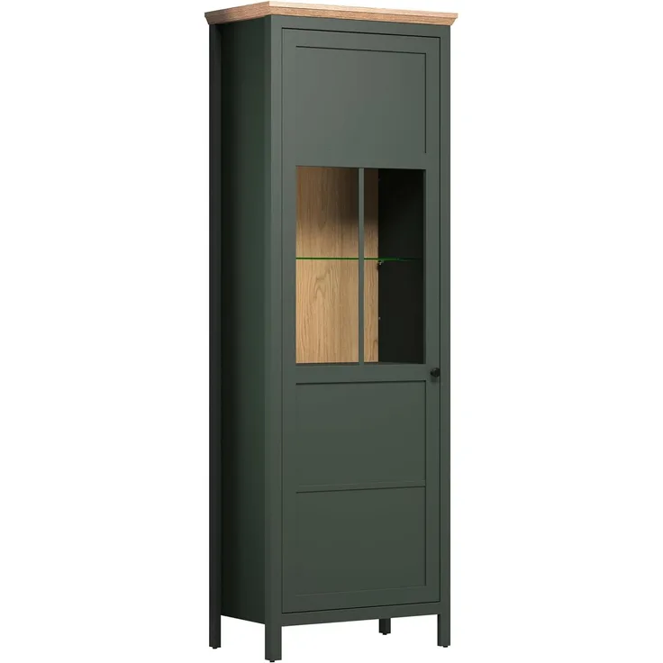 Vitrine >Stanton< in Tannengrün / Eiche - 69x198x39cm (BxHxT)