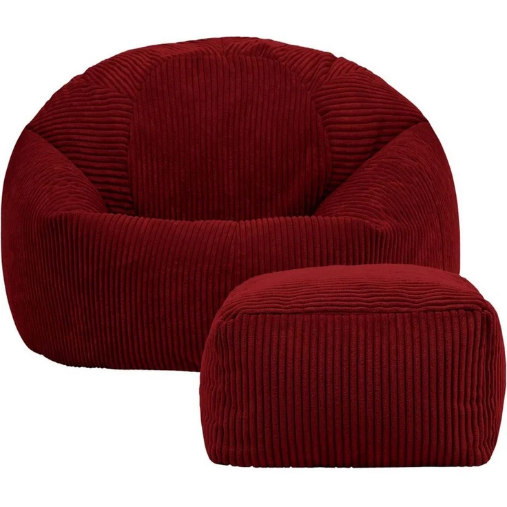 Icon Kingston Sitzsack mit Hocker Cord, Burgund, Sitzsack Erwachsene mit Füllung, Bean Bag, Cord Sessel, Lounge Sessel, Lounge Stuhl, Schlafzimmer, Wohnzimmer, Wohnzimmer Möbel – Bild 3