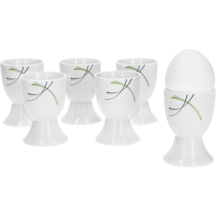 6er Set Eierbecher Donna 4,8cm - weißes Porzellan mit Liniendekor 6 Stück