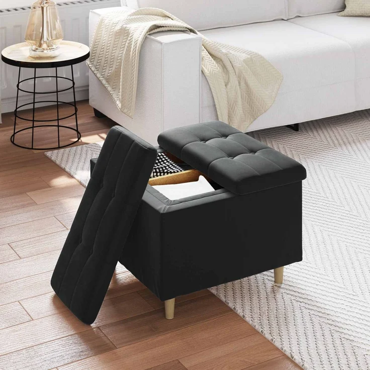 vidaXL Ottoman mit Stauraum Schwarz 60 x 60 x 45 cm Samt 876829 – Bild 4
