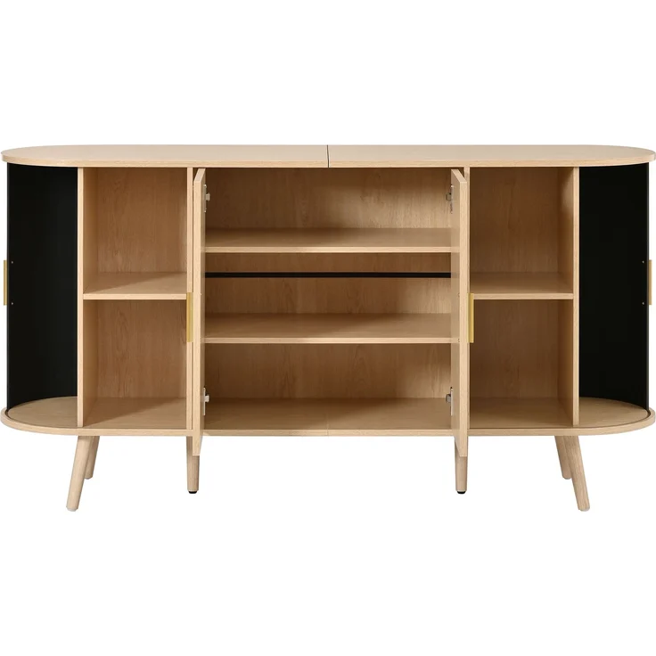 Merax Sideboard mit Schiebetüren an den Seiten, gebogenes Design mit vertikaler Rillenverkleidung, Griffleisten aus Metall, Aufbewahrungsschrank, Natur – Bild 8