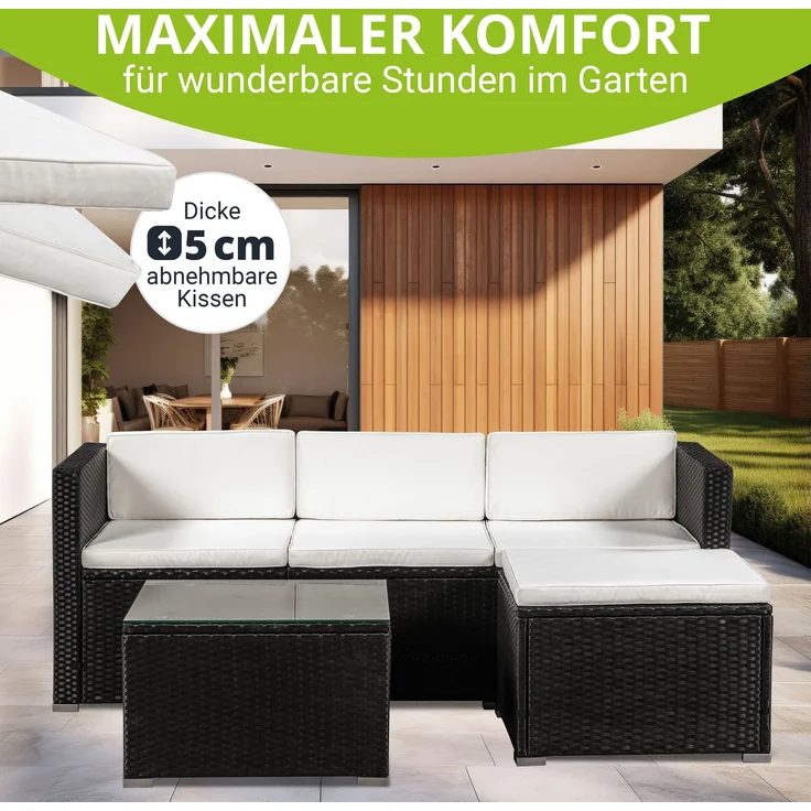 Juskys 'Punta Cana' Lounge, Polyrattan , Schwarz | Creme, M – Bild 4