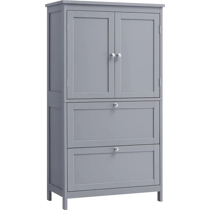 Vasagle Badezimmerschrank, Badschrank, Küchenschrank, Aufbewahrungsschrank mit 2 Türen und 2 Schubladen, verstellbare Ablage, 30 x 60 x 110 cm, Taubengrau BBC551G02