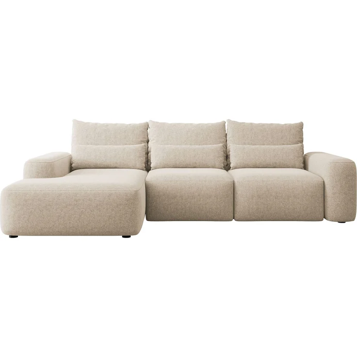 Selsey 'Carnos' Ecksofa mit Schlaffunktion, Lendenkissen, Chenille, Beige, links – Bild 6