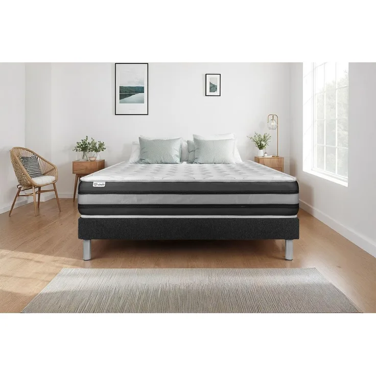 Matratzenset VITAL SPRING ZEN 180 x 220 cm Bettrahmen Kit schwarz