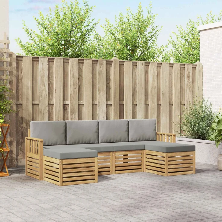 vidaXL Outdoor-Sofagarnitur 5 stk. 6-Sitzer Weiß und Hellgrau 3392266 – Bild 1
