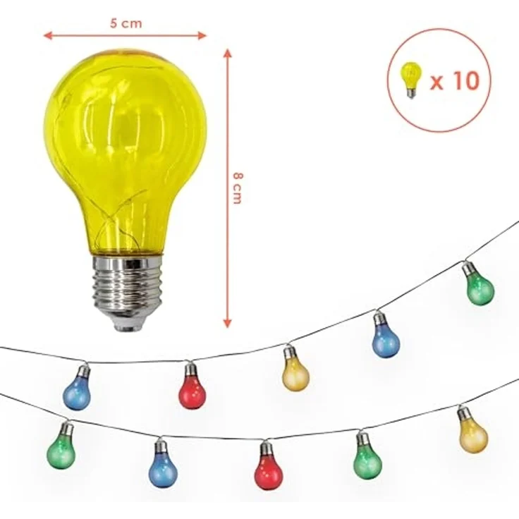 Spetebo LED-Lichterkette Solar mit 10 bunten LED Glühbirnen, 10-flammig, 450 cm lang - Garten Dekobeleuchtung mit farbigen Lampen – Bild 2