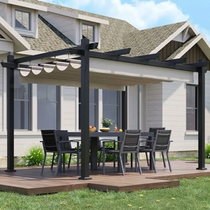 JUMMICO Aluminium-Pavillon, 3 × 4 m, verstellbare Aluminium-Markise, langlebig, freistehende Sonnenschutzvorrichtung für Terrassen und Gärten, schützt vor Sonne und Regen, Beige