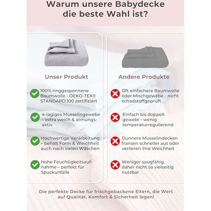 Babydecke Premium Musselin Babydecke 4-lagige Decke aus 100% Baumwolle, Laynenburg, Musselin Babydecke, Kuscheldecke oder Schlafdecke, Pucktuch, Spucktuch – Bild 7