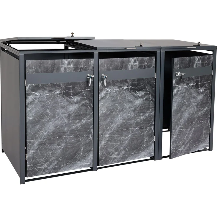 3er Mülltonnenverkleidung HWC-J82, Mülltonnenbox, erweiterbar, Metall 80kg, anthrazit ~ Marmor-Optik dunkel – Bild 10
