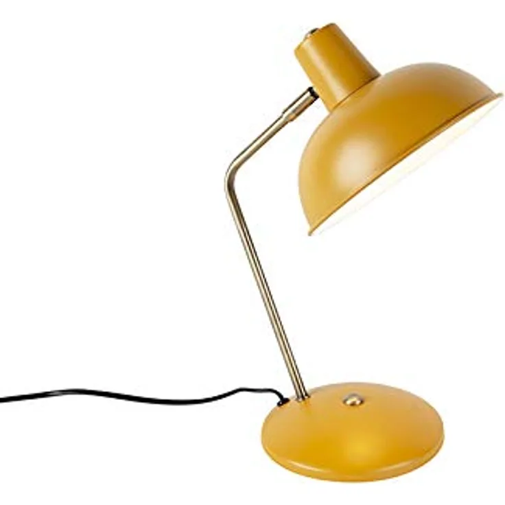 QAZQA Milou Modern Retro Tischlampe, gelb mit Bronze, E14, dimmbar, geeignet für Wohnzimmer und Schlafzimmer, Stahl rund, 38 cm hoch