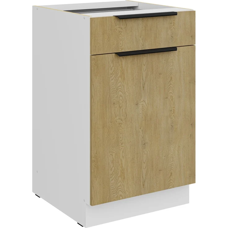 Küchen Unterschrank 50 cm CREMONA Eiche hell + Weiß matt Vollauszug Soft-Close Küche Küchenzeile Einbauküche Küchenblock – Bild 1