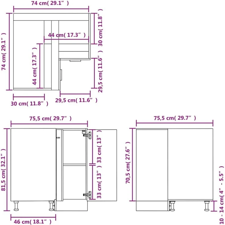 vidaXL Eckunterschrank 2 Regalböden Küchenschrank Küchenzeile Eckschrank Küchenmöbel Einbauküche Schrank Eichen-Optik 75,5 x 75,5 x 81,5 cm Holzwerkstoff – Bild 8