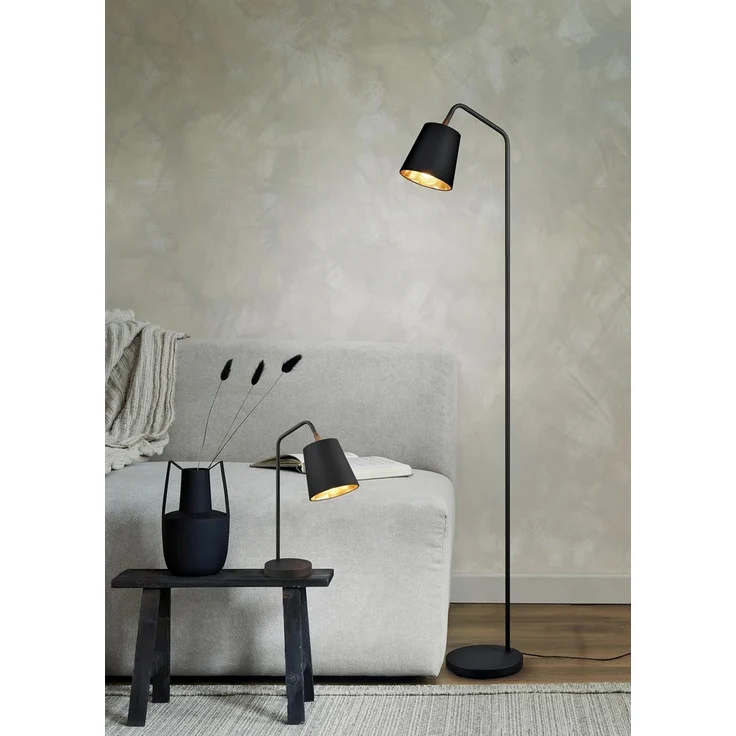 Stehleuchte BUDDY Spot schwenkbar, Metall & Stoffschirm Schwarz/Gold, Höhe 148cm – Bild 6