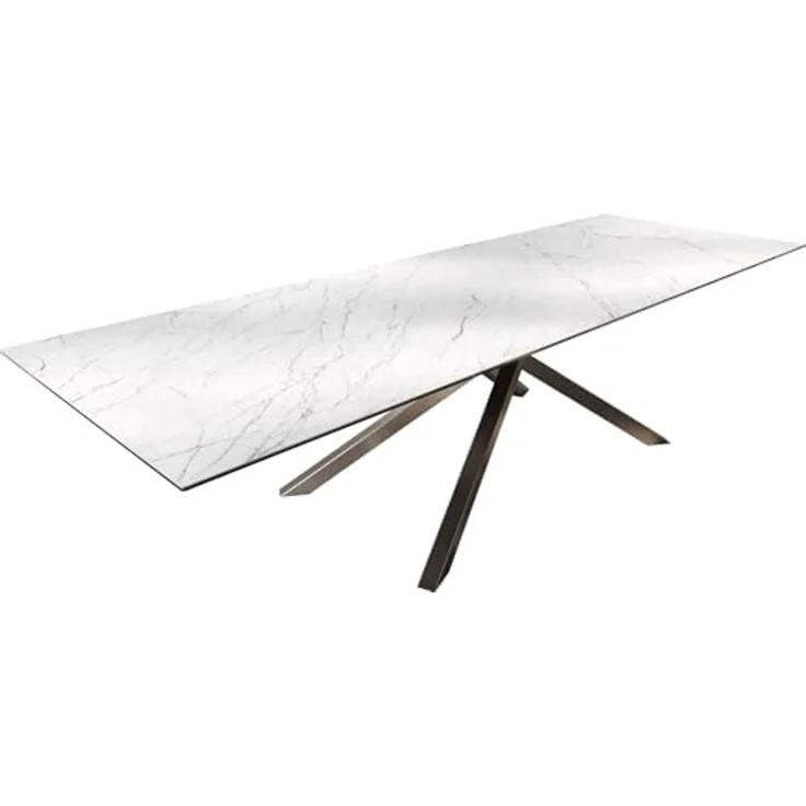Outdoortisch Edge 300x100 cm Keramik Laminam® Statuarietto Weiß Kreuzgestell Rechteck Edelstahl – Bild 1