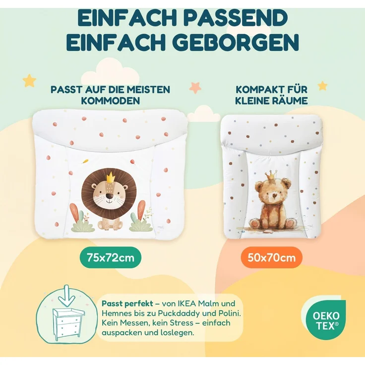 Ceba Baby® Wickelauflage 75x72 cm – Weiche Baby Wickelunterlage - Wasserdicht, abwaschbar - inkl. abnehmbarem Baumwollbezug – Für Jungen und Mädchen – OEKO-TEX® Standard 100 – Made in EU – Bild 4