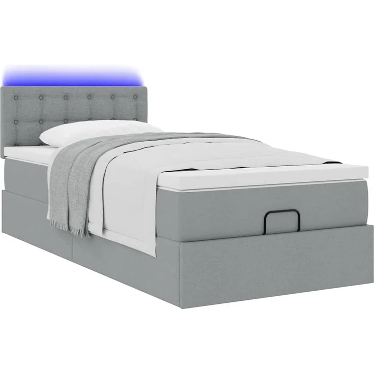 vidaXL Ottoman-Bett mit Matratze & LEDs Hellgrau 90x190 cm Stoff 3312436 – Bild 4