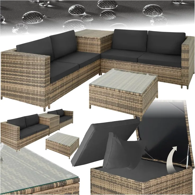 tectake Loungeset Rattan Lounge, (Set, 5-tlg), für 4 Personen