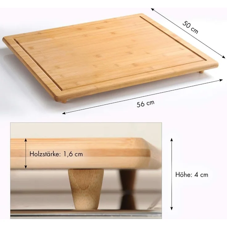 Kesper | XXL Schneideplatte | Abdeckplatte extra groß | 56 x 50 x 4 cm | Backbrett | FSC Bambus | ideal auch Schneideplatte oder Hackbrett – Bild 4
