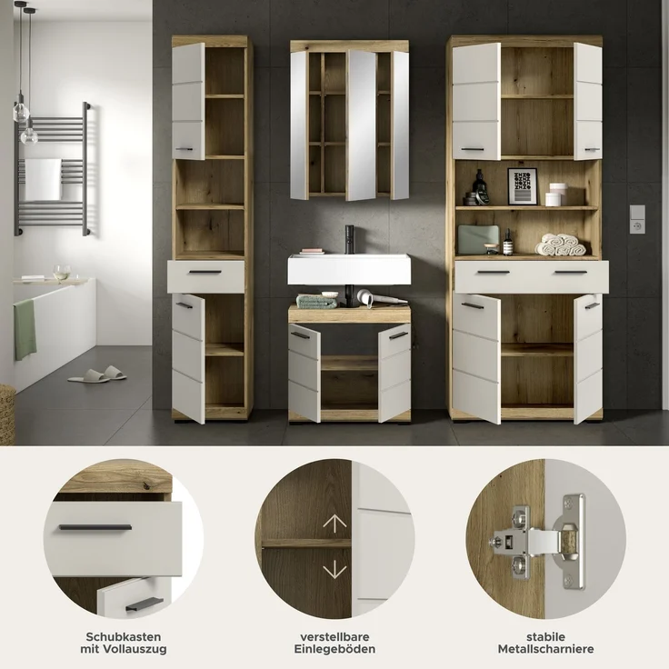 Badezimmer-Set >Scout< in Evoak Oak / Kaschmir - 201x191x34cm (BxHxT) – Bild 7