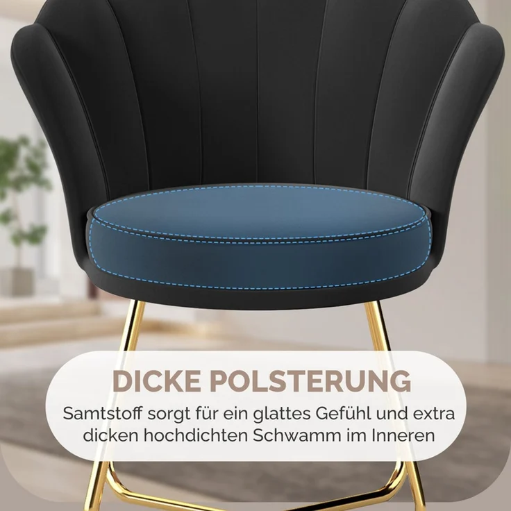 Hawthyhome Polsterstuhl Polstersessel 2er Set mit Blütenblatt-Rückenlehne, hohe Rückenlehne mit Kopfstütze, gepolsterte Armlehnen, Wasserfall-Sitzkissen, SGS-zertifiziert, vielseitig für Esszimmer, Schminktisch & Wohnzimmer, Schwarz – Bild 4
