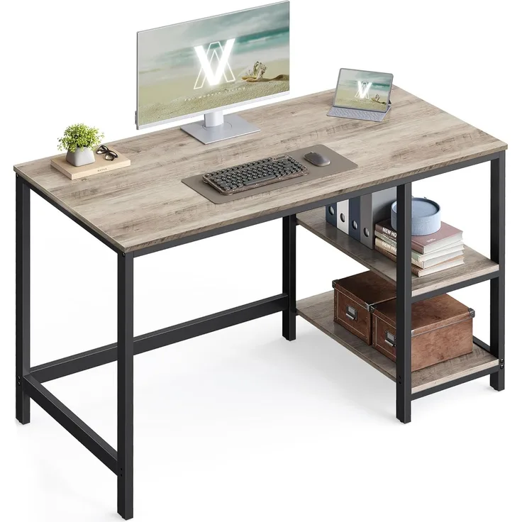 Vasagle Schreibtisch, Computertisch, PC-Tisch, Bürotisch, mit 2 Ablagen auf der rechten oder linken Seite, fürs Büro, Wohnzimmer, Stahlgestell, Indust [LWD47MB]