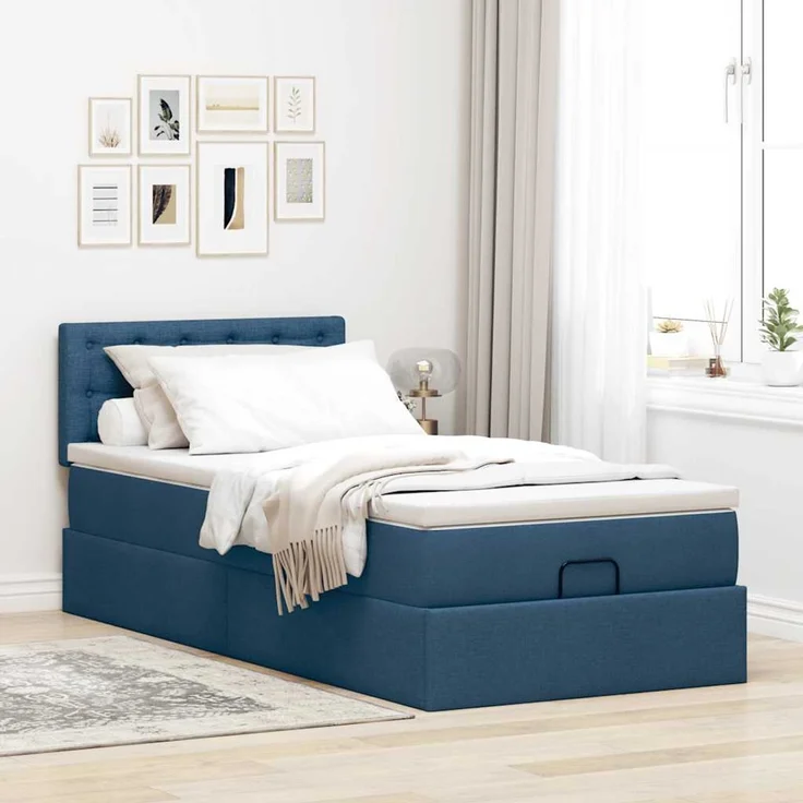 vidaXL Ottoman-Bett mit Matratze Blau 90x200 cm Stoff 3311600 – Bild 3