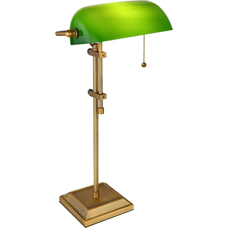 LED Bankerlampe Tischlampe, grün, messing, höhenverstellbar, H 56 cm
