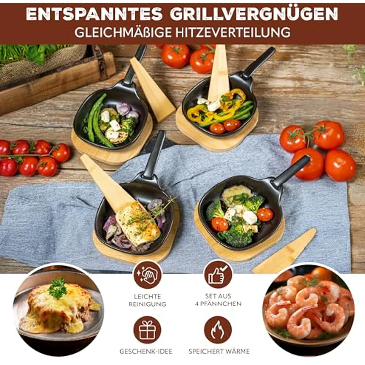 bremermann Grillpfanne Grillpfännchen 4er inkl. Bambus-Untersetzern und Bambus-Schabern – Bild 3