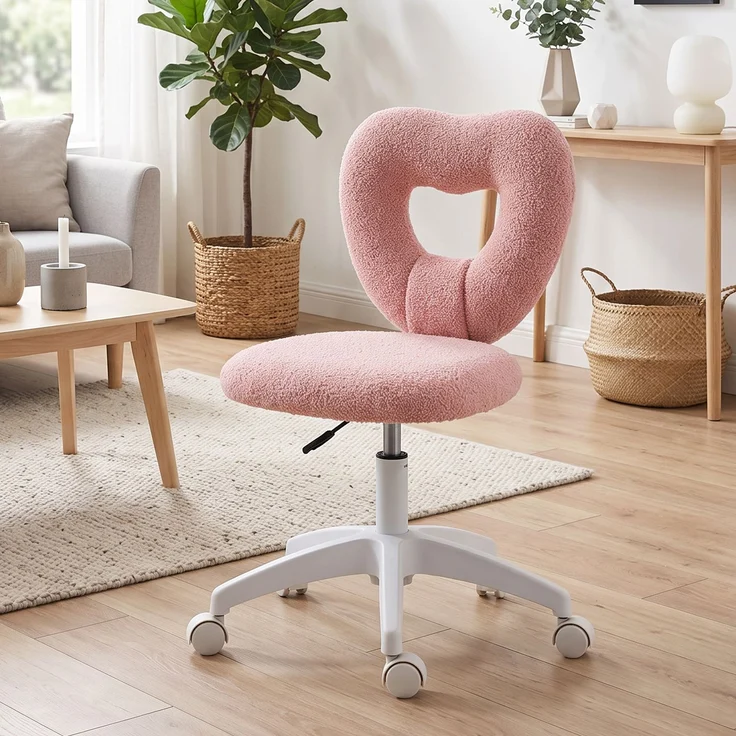 MELAYR, Schreibtischstuhl, Bürostuhl, Herzförmige Rückenlehne, gepolstert, Rosa, 56 x 45 x 88 cm – Bild 4