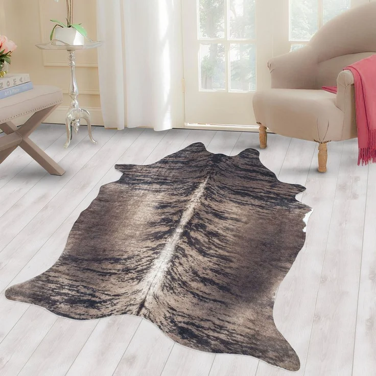 Carpettex Fellteppich Rindsleder Imitat, Rund, Höhe: 7 mm, Fellteppich Kuhfell Rindsleder Imitat Digitaldruck Waschbar Rutschfest – Bild 5