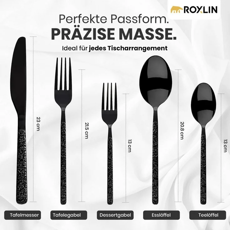 Roxlin Besteck-Set Roxlin Besteckset 30-tlg Stein Design Edelstahl, Gold/Schwarz/Silber, 6 Personen, Edelstahl – Bild 4