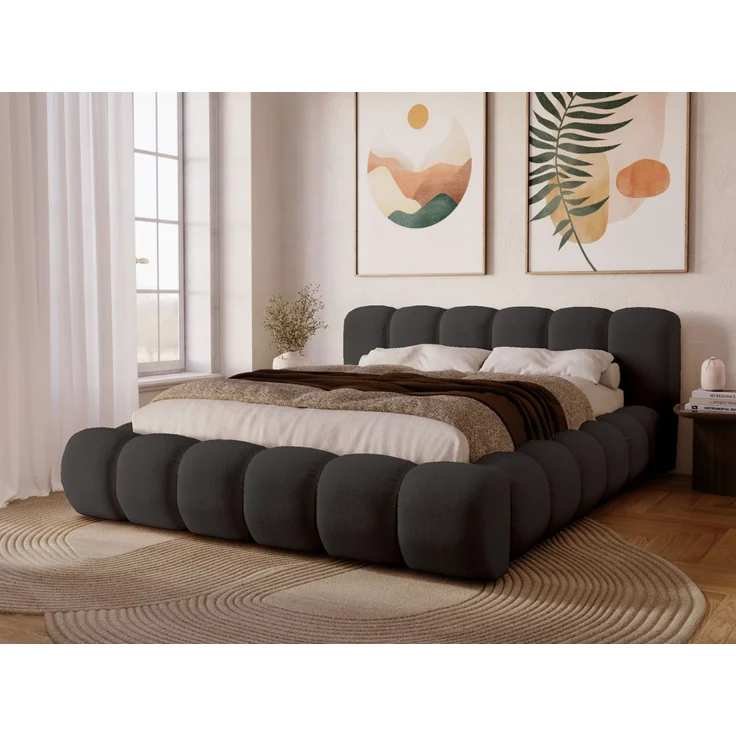GRAINGOLD Doria Doppelbett 180x200, mit Kopfteil, Lattenrost, Bettkasten, Velour-Stoff, Dunkelgrau – Bild 1