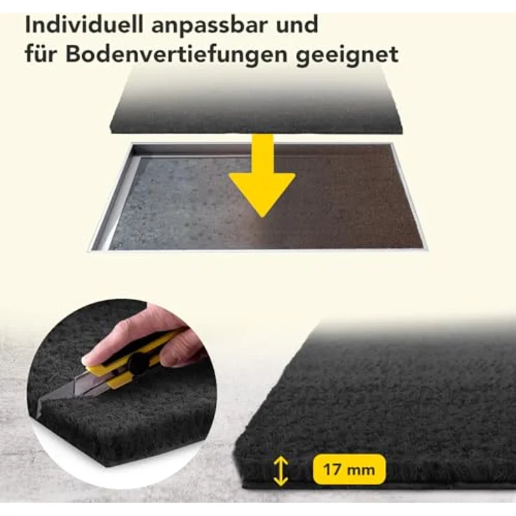 KARAT Fußmatte für Außen und Innen, 60x90 cm Schwarz 17mm Höhe, Türmatte aus Kokos, Schmutzfangmatte, Kokosmatte mit Rutschfester Rückseite für Haustür, Eingang – Bild 2