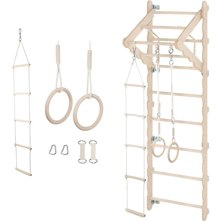 MAMOI® Indoor rung wall for toddlers | Gymnastics rings Children's swing 3 in 1 Multifunction with rope ladder Swing | CE | 100% ECO | Made in EU