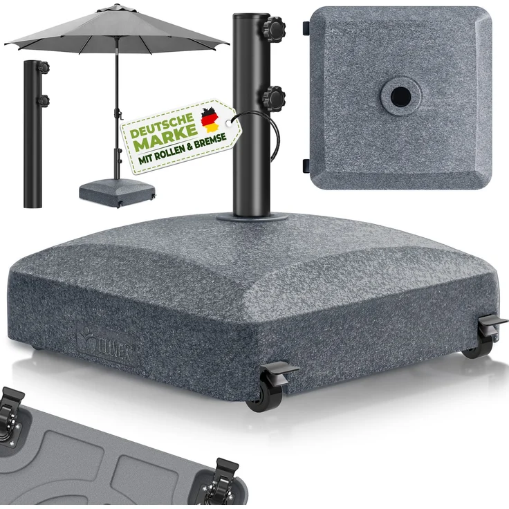 tillvex® Sonnenschirmständer PAVERA mit Rollen & Bremsen Granit-Optik | Schirmständer befüllbar 37 Liter / 56 kg | Schirmgewicht Sonnenschirm & Marktschirm Ø 1,8-3,7m | Ampelschirmständer wetterfest – Bild 2
