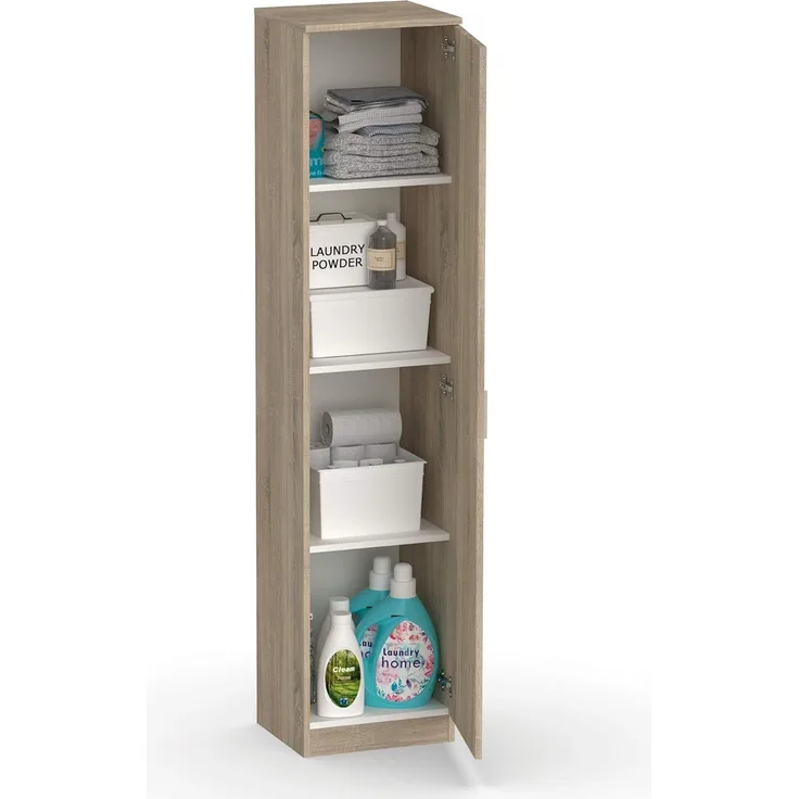 Muebles Pitarch | Multifunktionaler Schrank mit 1 Tür für Reinigung, Küchen, Galerien, 4 Fächer, 180 x 40 x 35 cm (Höhe x Breite x Tiefe), Tür links oder rechts, Eiche Cambrian, Tibet Kollektion