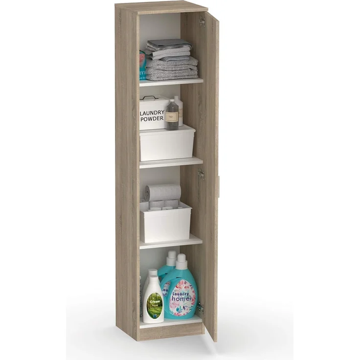 Muebles Pitarch | Multifunktionaler Schrank mit 1 Tür für Reinigung, Küchen, Galerien, 4 Fächer, 180 x 40 x 35 cm (Höhe x Breite x Tiefe), Tür links oder rechts, Eiche Cambrian, Tibet Kollektion – Bild 1