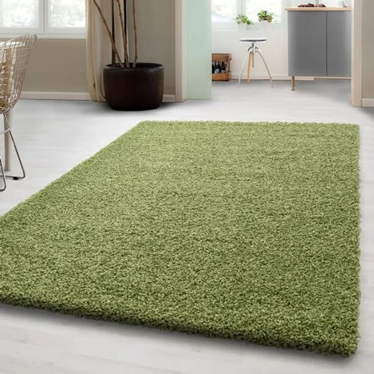 Carpetsale24 Shaggy Hochflor Teppich 60x110 cm Grün weich flauschig modern einfarbig Für Flur oder kleine Räume für Wohnzimmer Schlafzimmer Flur